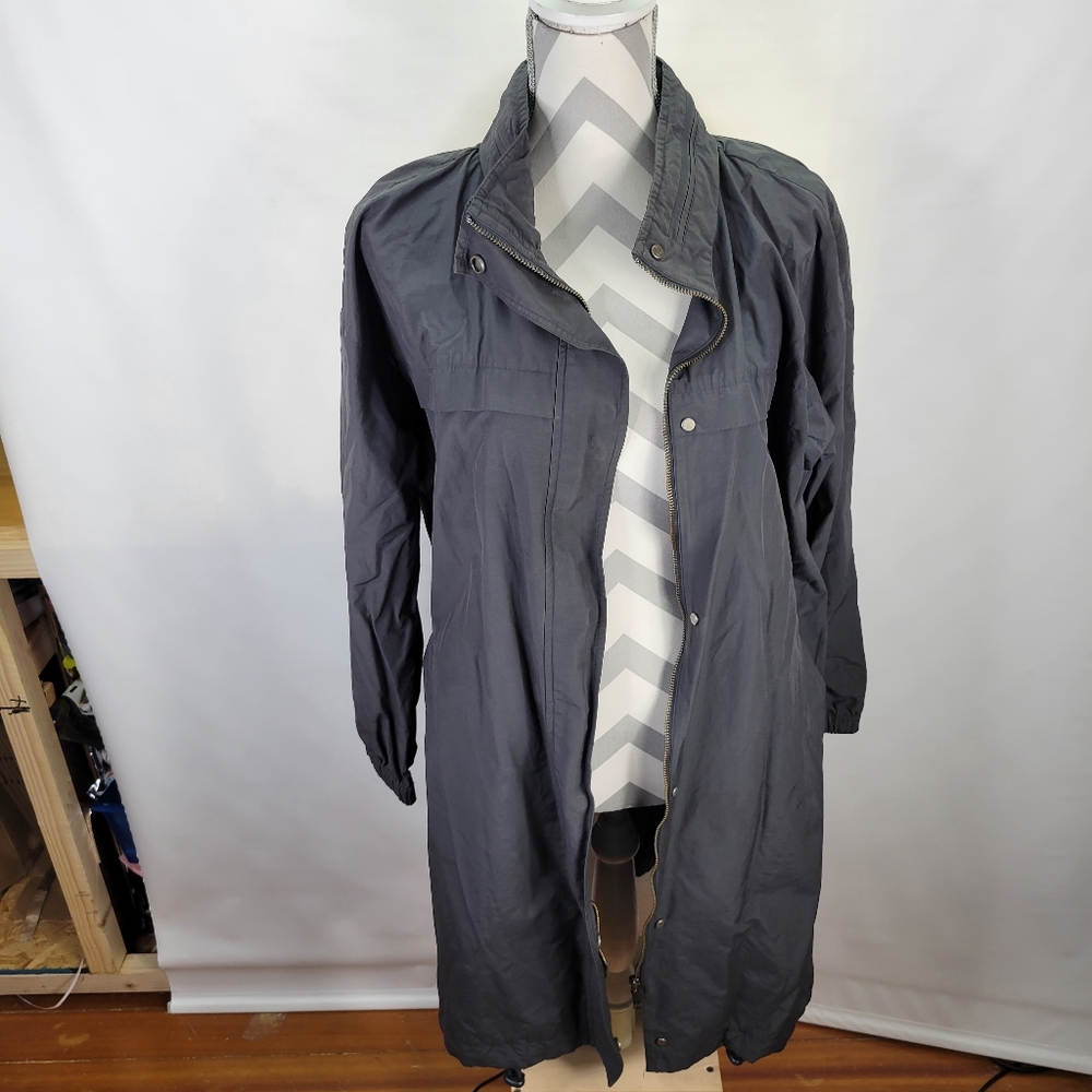 Eileen Fisher Charcoal Lightweight Jacket Trench/Rain Concealed Hood Size Large